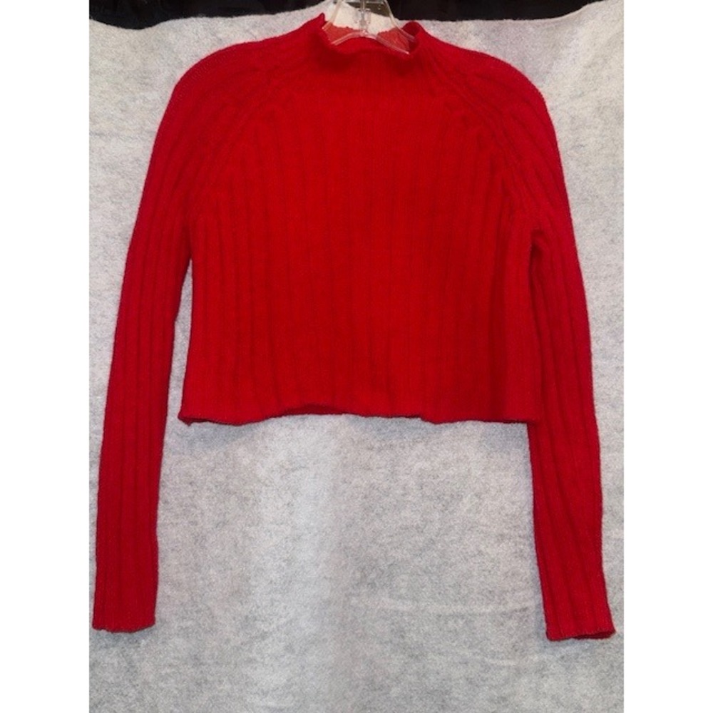 American Eagle‎ Red Ribbed Mock Neck Cropped Sweater Long Sleeve M
